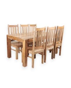 Light Mango Wood 160cm Dining Table & 6 Mango Wood Dining Chairs